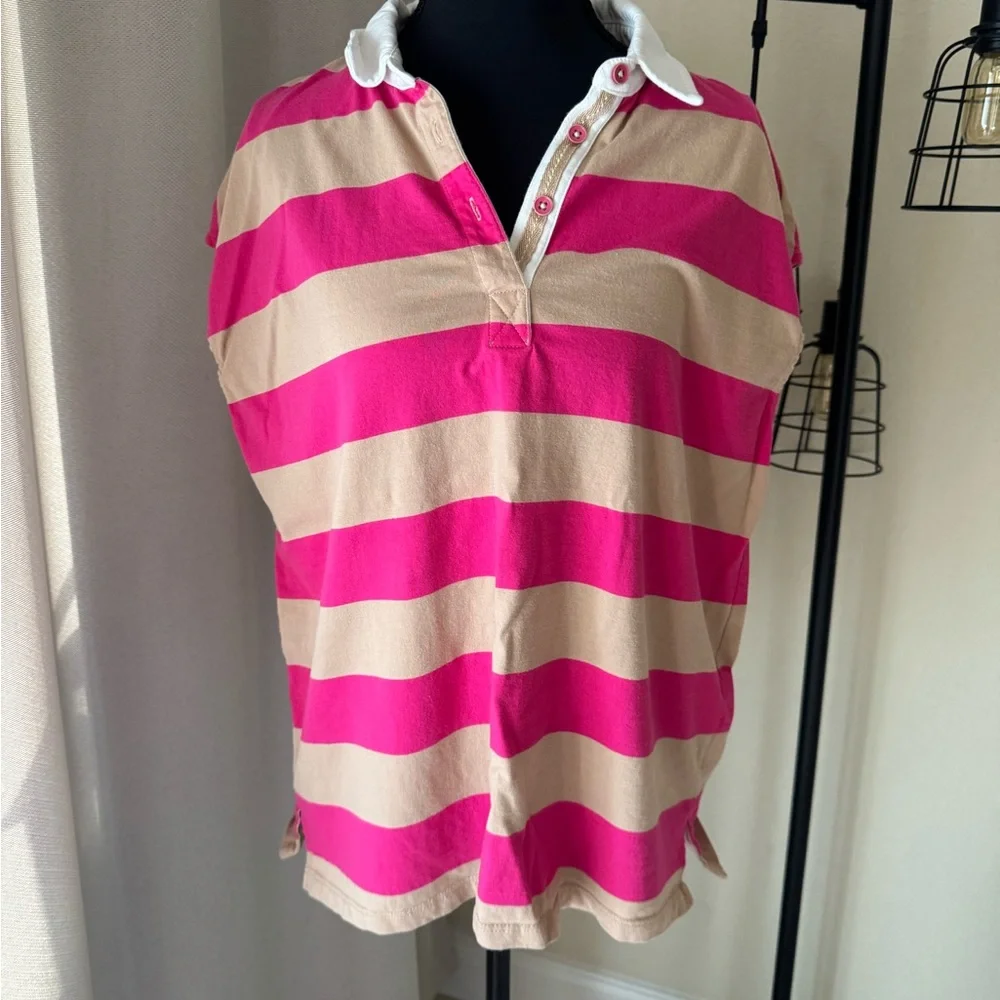 Anthropologie Maeve Sleeveless Polo Porter Shirt Preppy Stripes Size Medium - Picture 2 of 7